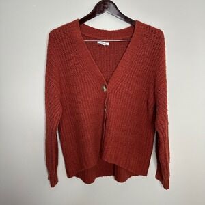 American Eagle Women's Rust Orange Textured Knit Button Front Cardigan Small